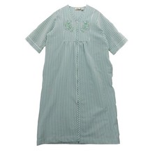 Collections Etc Embroidered Seersucker Zip Front Robe Housecoat MuuMuu Sz L