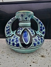Vintage Tunisian Vase by Azouz Kharraz - Turquoise & Gold Hand-Painted Ceramic