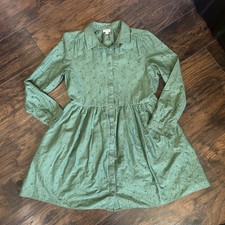 J. Crew Eyelet Long Sleeve Mini Dress Size 6 Green Button Up