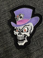 Skull with Tophat and Cards Iron On Embroidered Patch