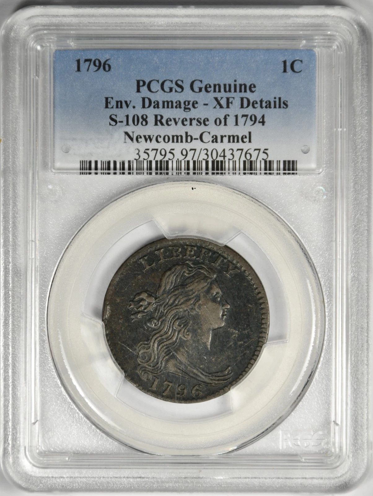 1796 LIBERTY CAP LARGE CENT S-108 ~ NEWCOMB! PCGS GENUINE ENVIRON. DAM. XF DET!
