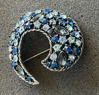 Vintage Signed Weiss Silver Tone Multicolor Blue Brooch Costume Jewelry Halfmoon