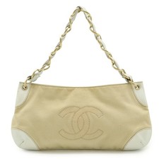 Chanel Canvas Leather Chain Shoulder Bag Women White One Size