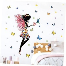 Butterfly Girl Wall Sticker - Colorful Fairy Wall Decal, Floral Colorful,pink