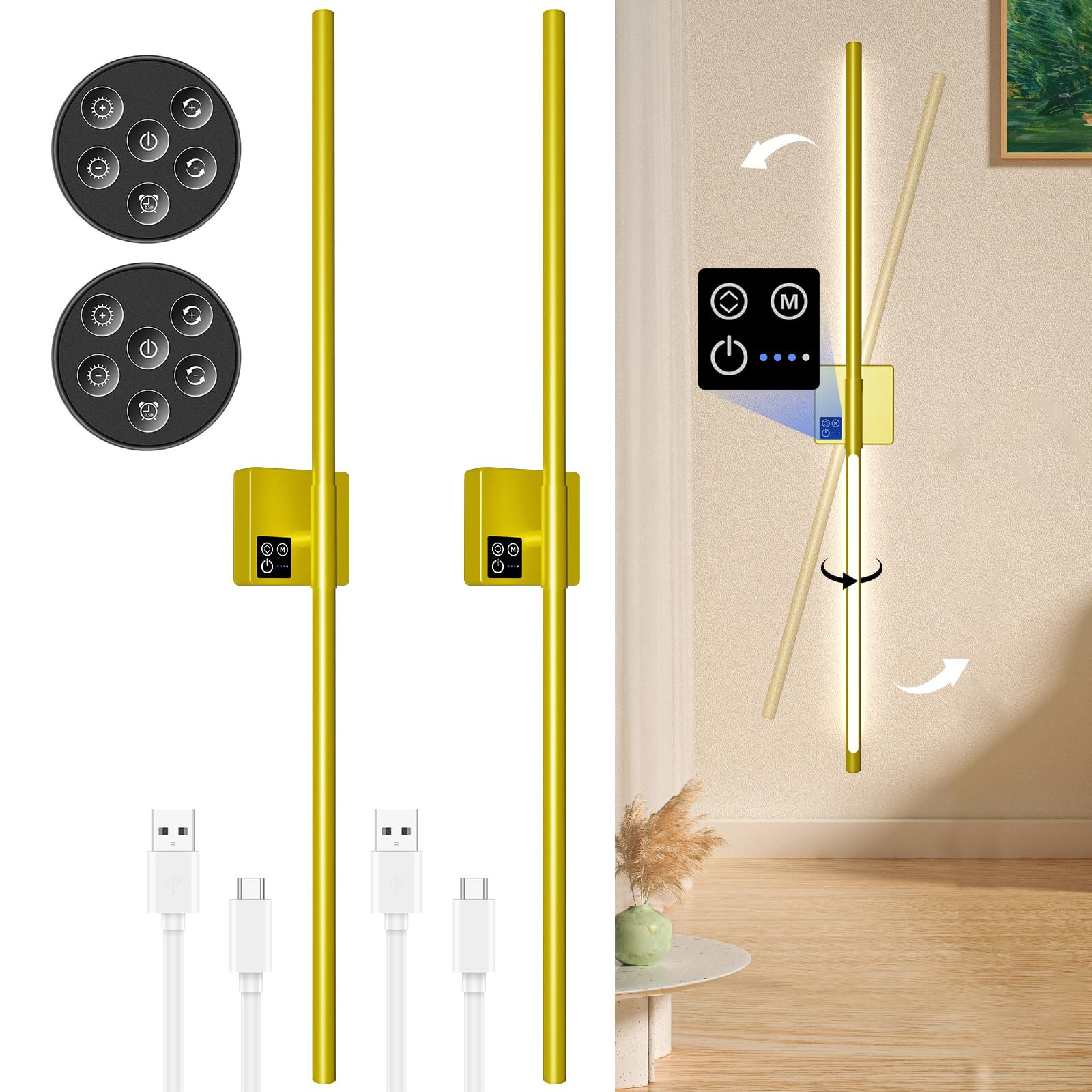 31inch Battery Operated Wall Sconces Set of Two, Rechargeable Sconce Lights w...