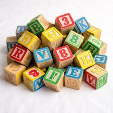 Vintage Children Wooden Building Blocks Alphabet Letters Numbers Craft Projects