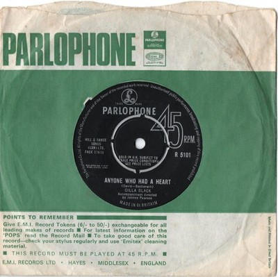 CILLA BLACK - ANYONE WHO HAD A HEART 1964  PARLOPHONE  7'' VINYL  R5101 EX+ COND