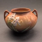 Vintage Roseville Pottery Brown 1939 Iris Double Handled Flower Vase 357-4