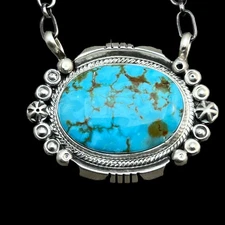 18" Kingman Spiderweb Turquoise Necklace Sterling silver Navajo Daniel Benally