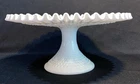 Vintage Fenton Milk Glass Hobnail Pedestal Cake Stand Plate Ruffled Edge