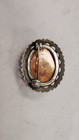 Vintage Sterling Silver Oval Baltic Amber Cabochon Scalloped Border Brooch Pin — photo 4