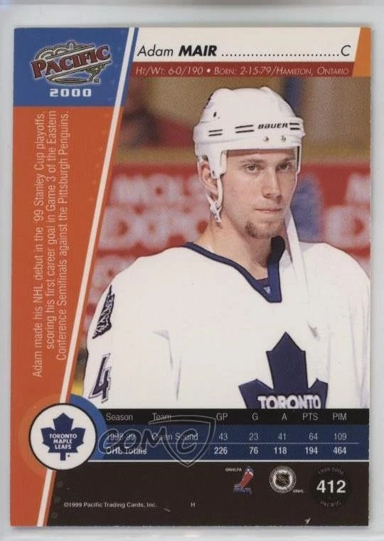 1999-00 Pacific Gold /199 Adam Mair #412 Rookie RC - Image 2 of 2