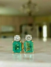 4Ct Emerald Cut Lab Created Emerald Diamond Stud Earrings 14k Yellow Gold Plated