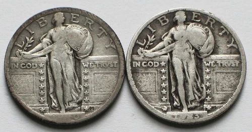 1920 + 1923 Standing Liberty Silver Quarters VG/F, Two 25C coins
