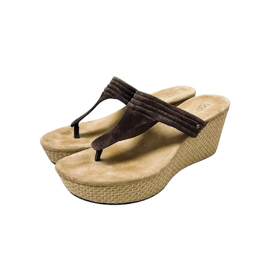 UGG Zamora sandalo donna pelle scamosciata zeppa tanga marrone taglia 8 5