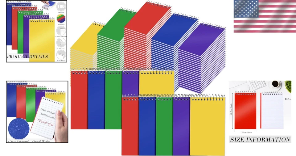 100 Pcs Spiral Memo Pads - 3x5 Inch College Ruled - Image 2 of 4