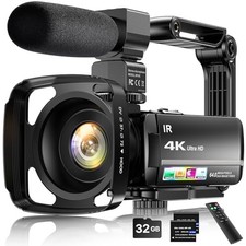 4K Video Camera Camcorder 64MP Vlogging Camera for YouTube 3.0" Touch Black