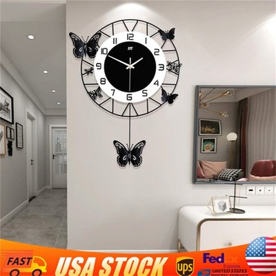 20inch Artificial Butterfly Wall Clock Iron Craft Decor for Livingroom Bedroom