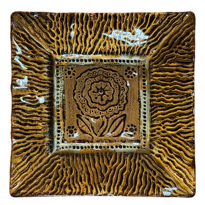 Vintage Tony Evans Signed Contemporary Art Glass Square Centerpiece Plate/ Tray