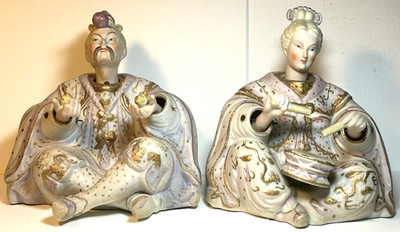 VTG PAIR OF ARDALT ORIENTAL NODDERS 6492 A & B HAND PAINTED LENWILE CHINA JAPAN