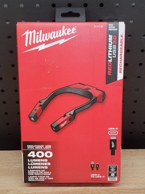 Milwaukee 2117-21 REDLITHIUM USB 400L Neck Light Battery & Power Cable Bundle