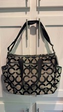 Coach Signature C Canvas Tote Bag with Black Leather Trim Diaper Bag