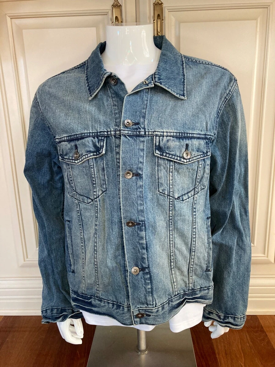Men's Paper Denim & Cloth Blue Distressed Button Up Cotton Jean Jacket Sz XXL
