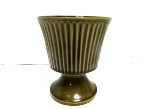 VTG McCoy Floraline 473 Glossy Olive Green Ceramic Pottery PEDESTAL Planter Vase