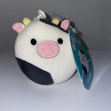 Squishmallows Connor The Cow 3.5" Plush Clip On Keychain, White  Black Cow, NEW