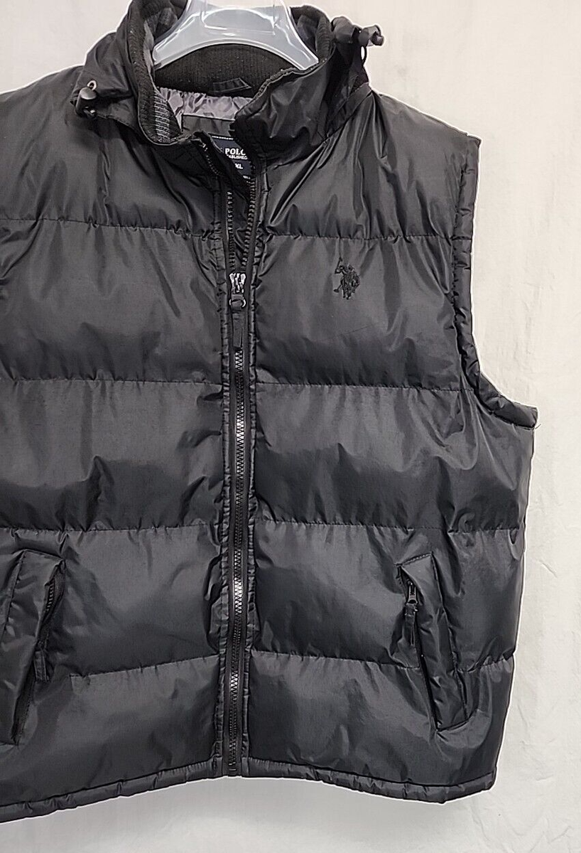 US Polo Assn Puffer Vest Mens XL Black Full Zip Hooded | eBay