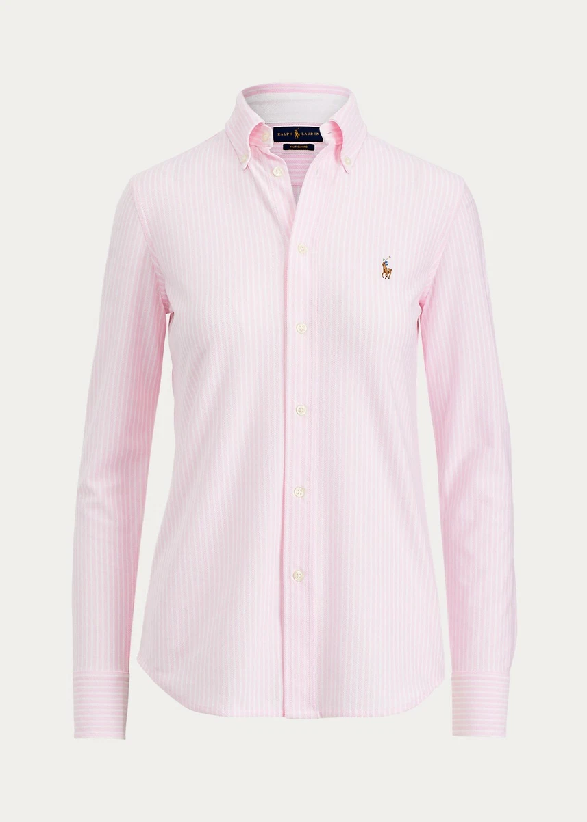 POLO RALPH LAUREN WOMENS STRIPE SPORTS SHIRT CARMEL PINK L