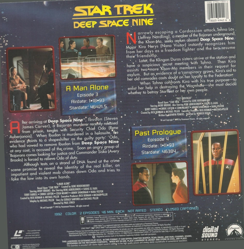 Star Trek DS9 #003/4: A Man Alone/Past Prologue Laserdisc - Image 2 of 2