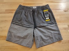 Men's Trinity Elastic Waist Swim Shorts Swim Trunks Gray Stripe Size Small