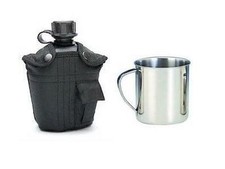 Feldflasche 1 Liter Trinkflasche Wasserflasche mit Edelstahl Trinkbecher 0.22Ltr