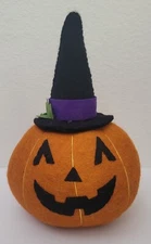 Halloween Felted Pumpkin Jack-O-Lantern Primative Plush 11.5 X 7"
