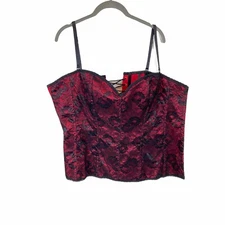 Corset Back Bustier Seven Til Midnight Womens Red Satin Black Lace Sexy SZ 3X/4X