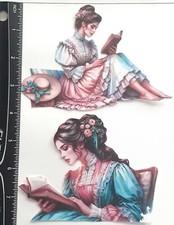 Lot of 2 Victorian Girls Reading Hat Fancy Hair SINGLE LAYER Embellishments 436