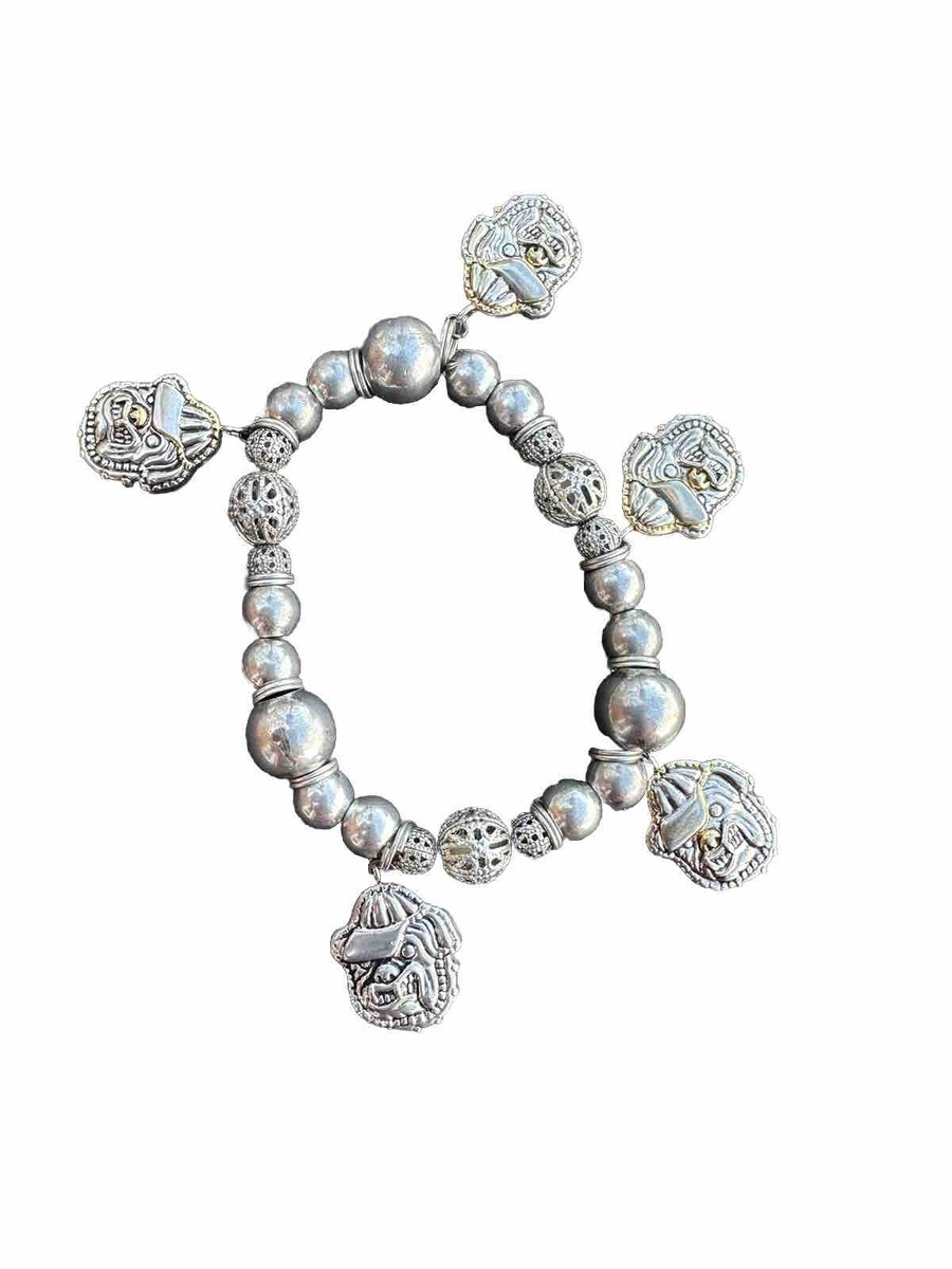 Vintage Metal Bulldog Charm Stretch Bracelet Puppy Dog American Breed