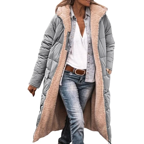 Damen Winter Lange Mäntel Trendy Jacke Sherpa Fleece Gefüttert Daunenmantel - Bild 95 von 97