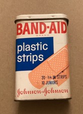 VGUC Johnson & Johnson Band-Aid Advertising Tin pre 1974 Bar Codes USA Vintage