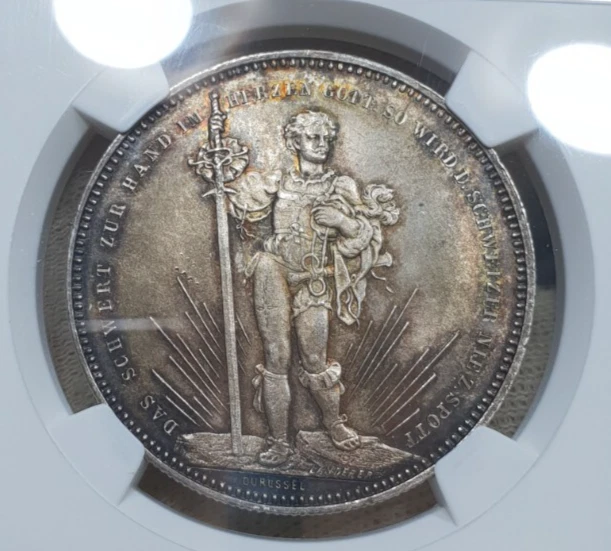 NGC MS 63 Switzerland Basel 1879 Unc 1 Shooting Thaler 5 Francs Coin Silver - Image 4 of 4