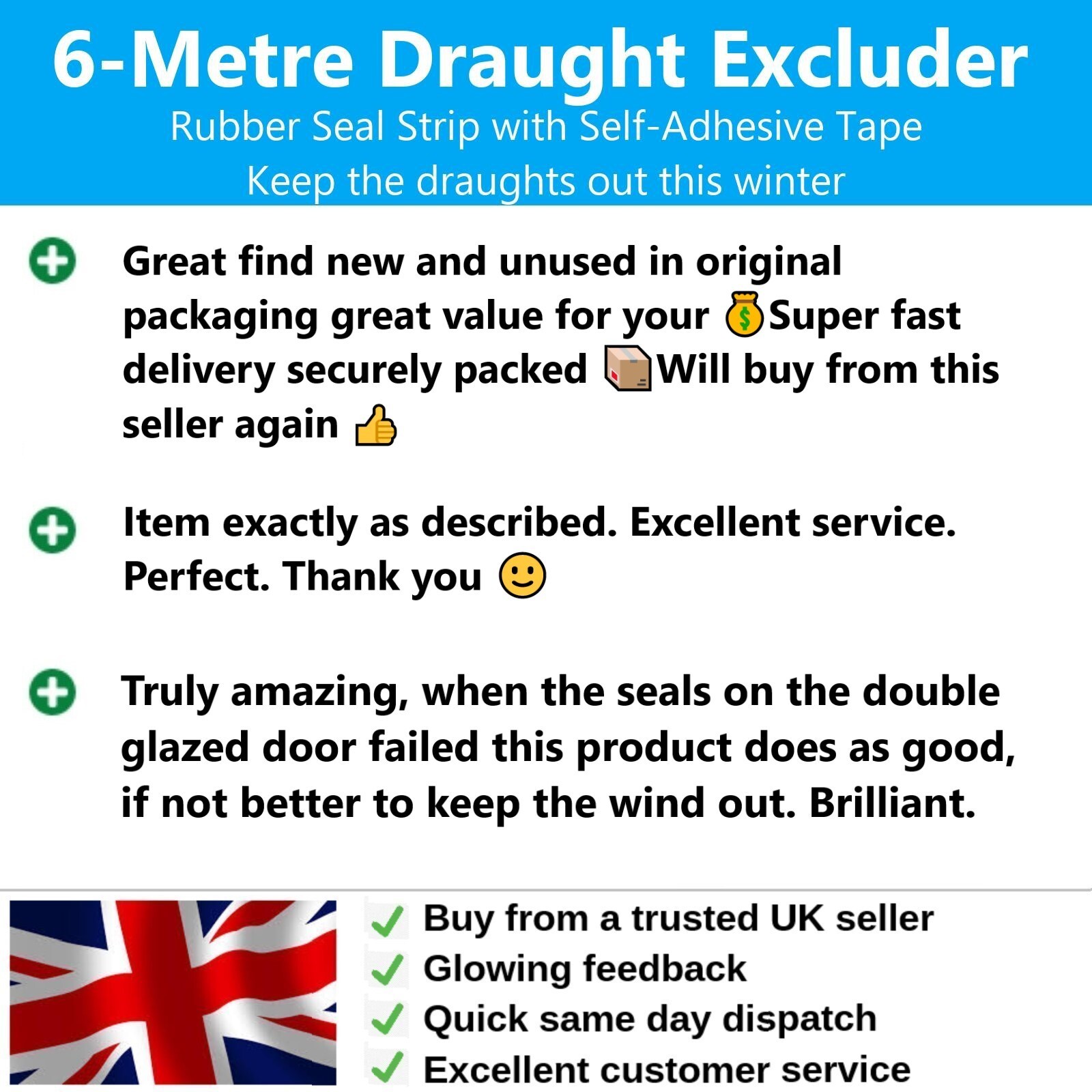 Affordable 6M draught excluder strip for improved insulation and reduced heating costs.