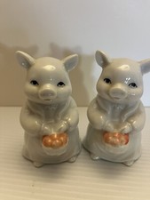 Anthropomorphic Pigs Boy And Girl Salt and Pepper Shakers Vintage Ceramic Japan