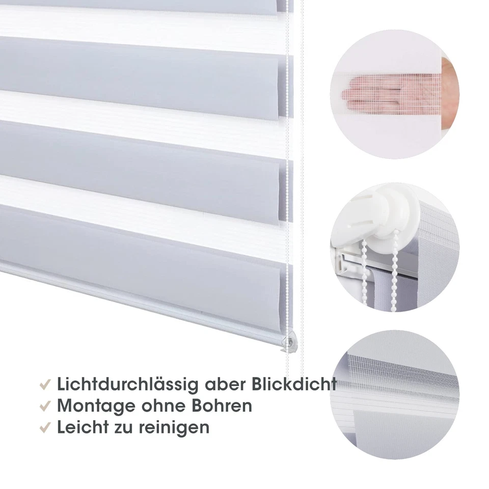 Doppelrollo Klemm Rollo ohne Bohren EasyFix Blickdicht Seitenzugrollo Duo Rollo - Bild 4 von 4