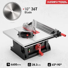MarvTool Compact Table Saw 10 inch, 15Amp 4600RPM Portable Tablesaw 36T Blade