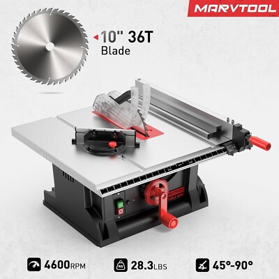 MarvTool Compact Table Saw 10 inch, 15Amp 4600RPM Portable Tablesaw 36T Blade