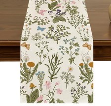 Floral Table Runner 13x72 Inch Seasonal Spring Summer Wild Flowers Butterfly