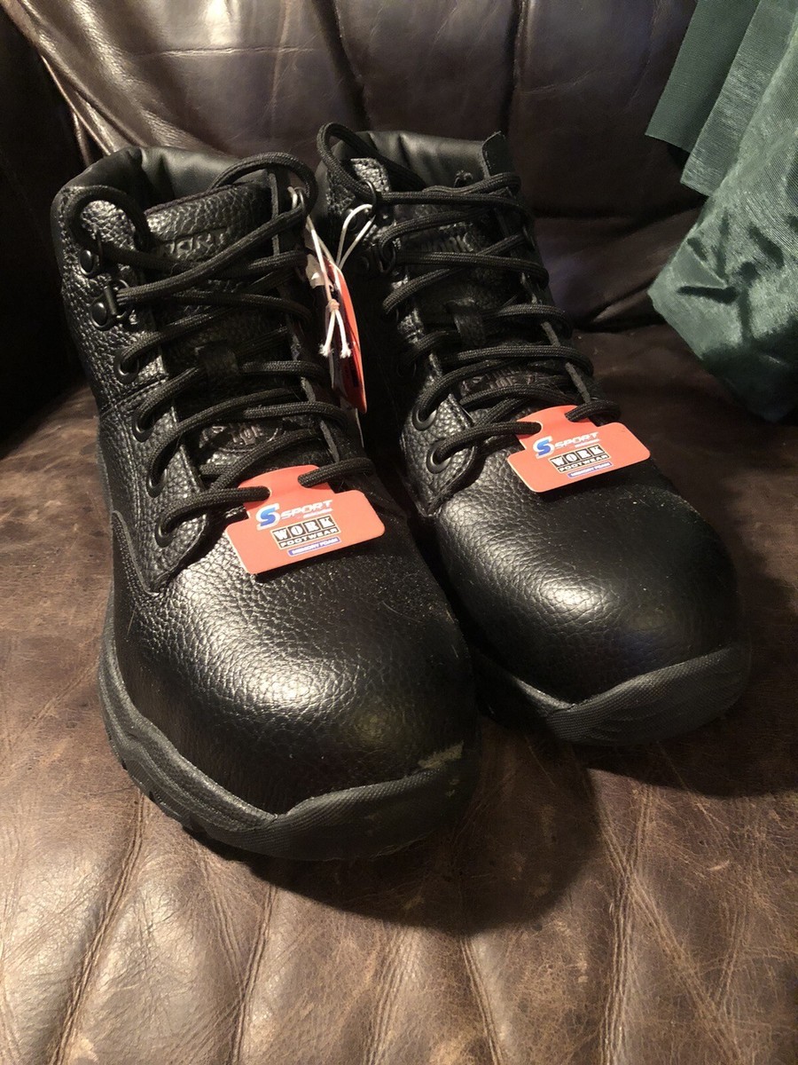Men's Skechers Black Leather Steel Toe Boots Size NEW!