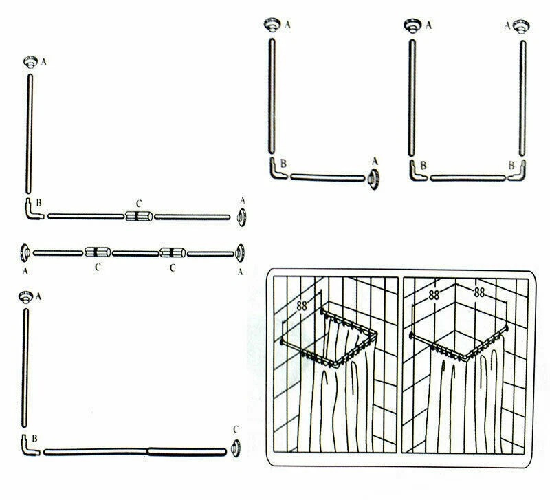 Bastone tenda doccia regolabile aste 80cm bianco angolare bianco e argento bagno - Immagine 2 di 4