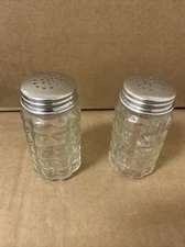 2 Anchor Hocking Glass Quilt Waffle Pattern Salt & Pepper Shaker Metal Lid (New)